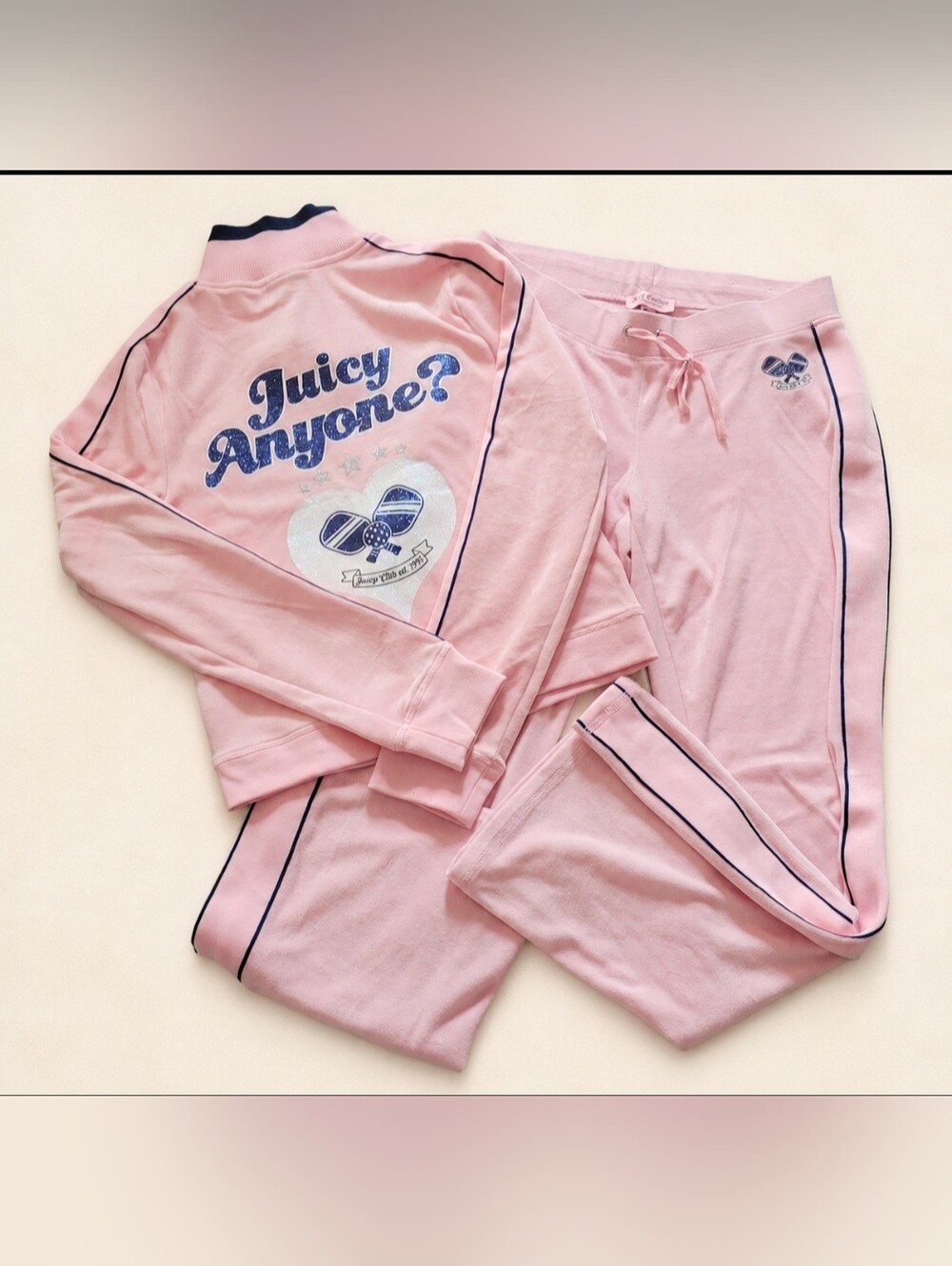 Juicy Couture "Juicy Anyone?" Pink Cotton Velour Zip Up Jacket & Pants Set - M